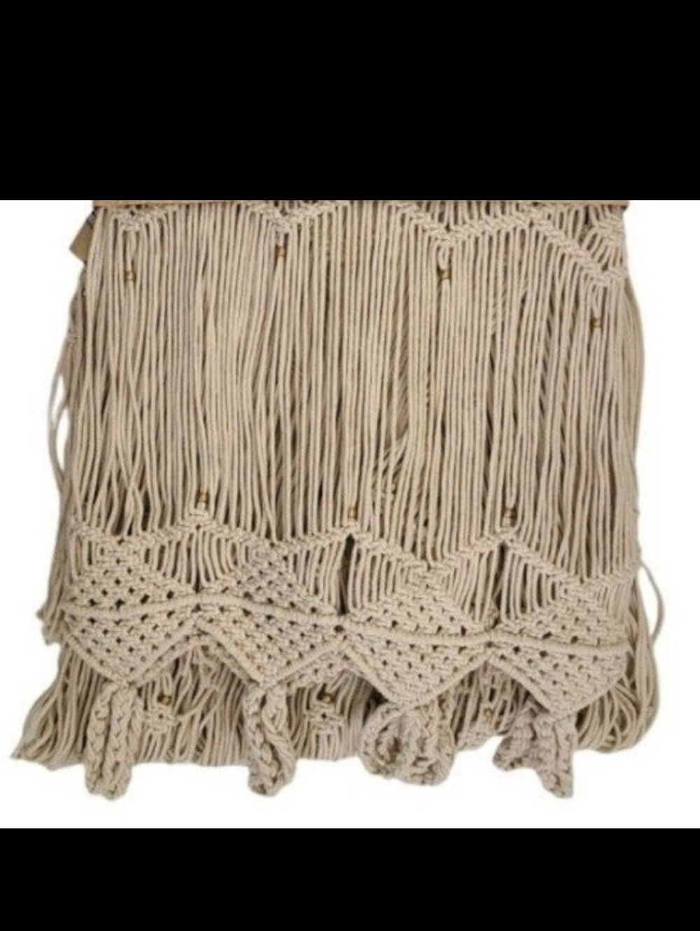 NWOB 1 Passport to India Beaded Macramae Crochet Curtain Panel Door Pane Beige